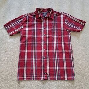 Dickies Plaid Shirt Men's Short Sleeved Button Up Red Blue White Size Large